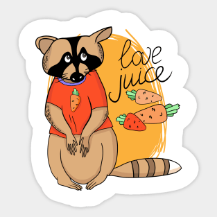 Funny cartoon raccoon and carrot Sticker